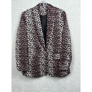 Leopard Print Blazer Animal Print Pockets Open‎ Front Mobwife Jacket Women's M